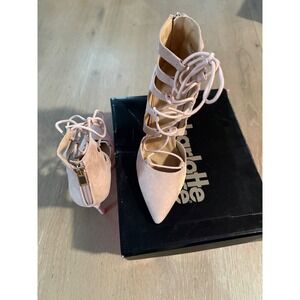 Charlotte Russe Alisa Mve Mauve Faux Suede Lace Up Pointed Toe Cage Heels Size 8